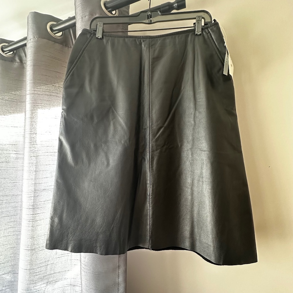Nine West Black Leather A-line Skirt NWT size 10